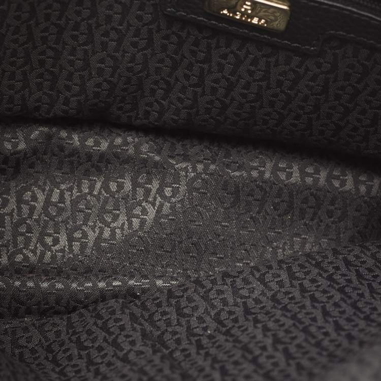 Pre Owned Aigner Black Leather Zip Satchel