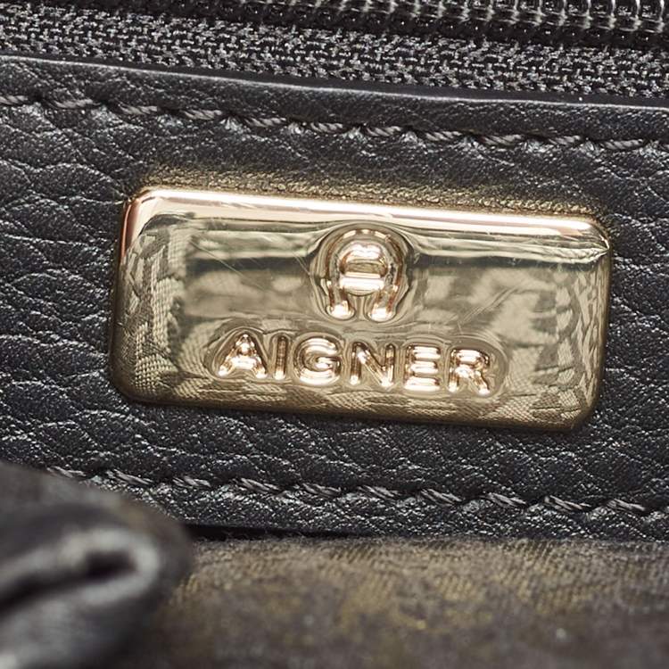 Pre Owned Aigner Black Leather Zip Satchel