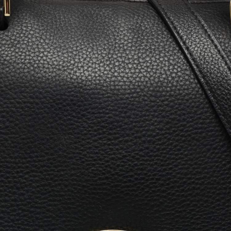 Pre Owned Aigner Black Leather Zip Satchel