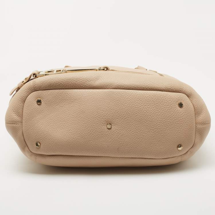 Pre Owned Aigner Beige Grained Leather Logo Buckle Satchel