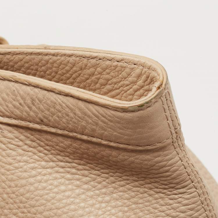 Pre Owned Aigner Beige Grained Leather Logo Buckle Satchel