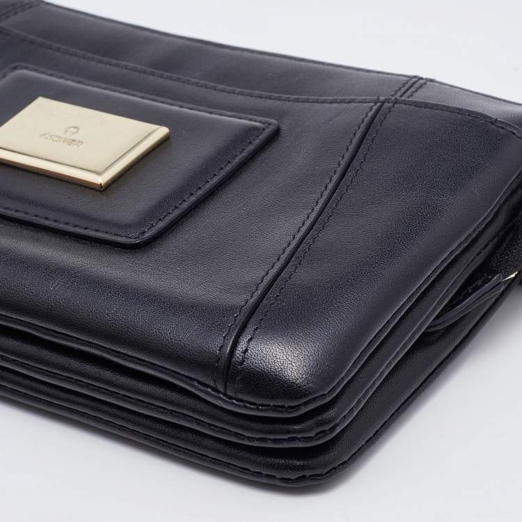 Pre Owned Aigner Black Leather Zip Continental Wallet