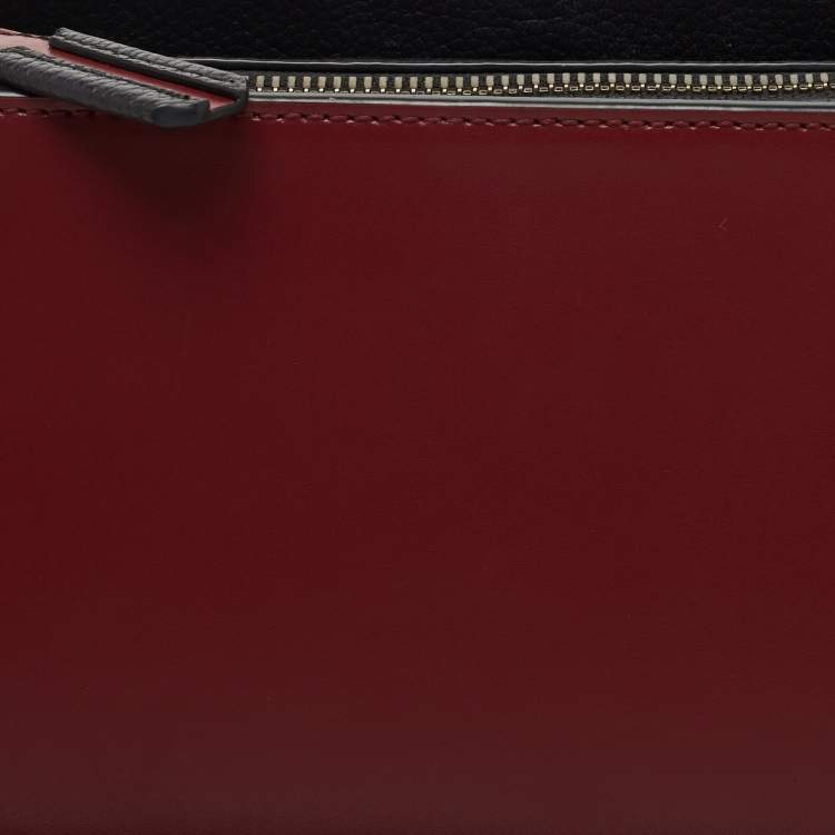 Pre Owned Aigner Burgundy/Black Leather Zip Satchel