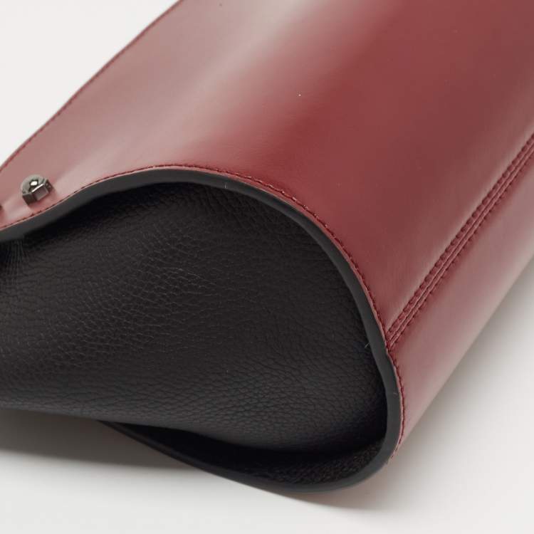 Pre Owned Aigner Burgundy/Black Leather Zip Satchel