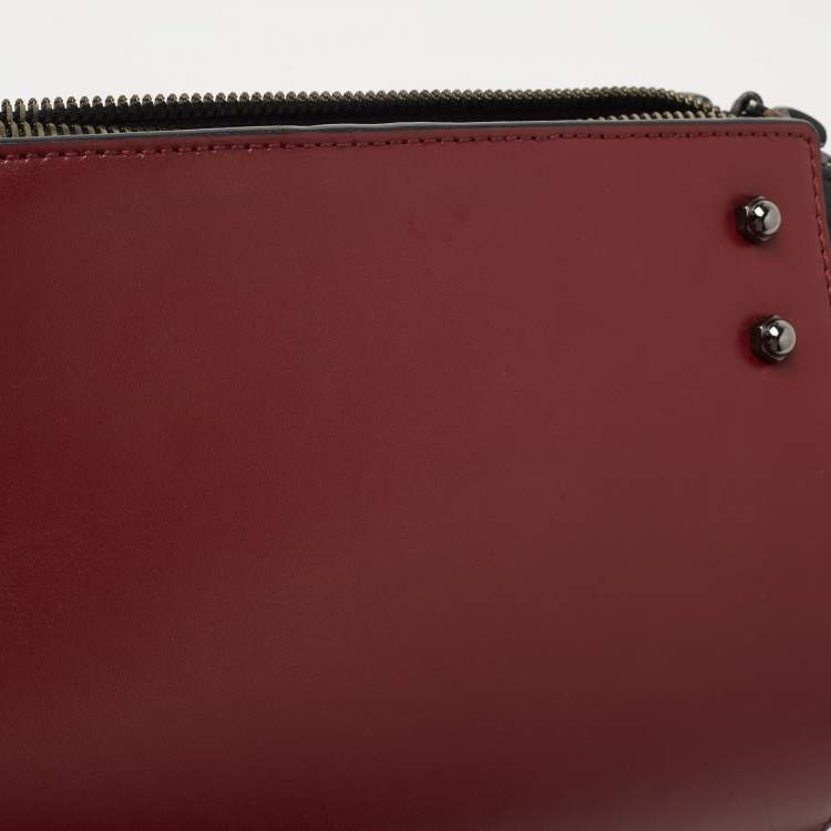 Pre Owned Aigner Burgundy/Black Leather Zip Satchel