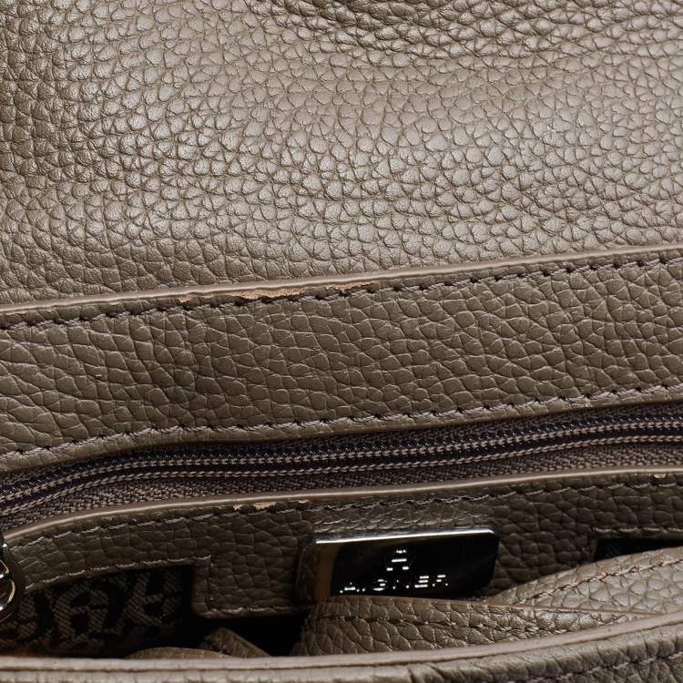 Pre Owned Aigner Grey Leather Studded Flap Shoulder Bag
