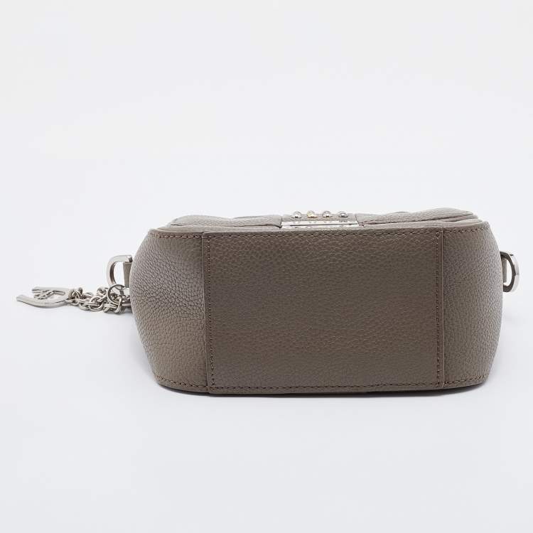 Pre Owned Aigner Grey Leather Studded Flap Shoulder Bag