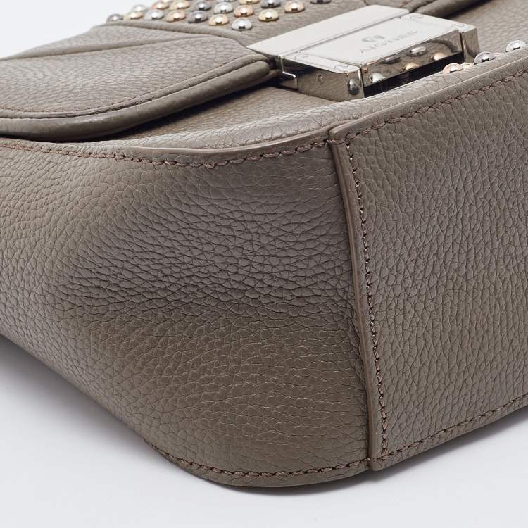 Pre Owned Aigner Grey Leather Studded Flap Shoulder Bag