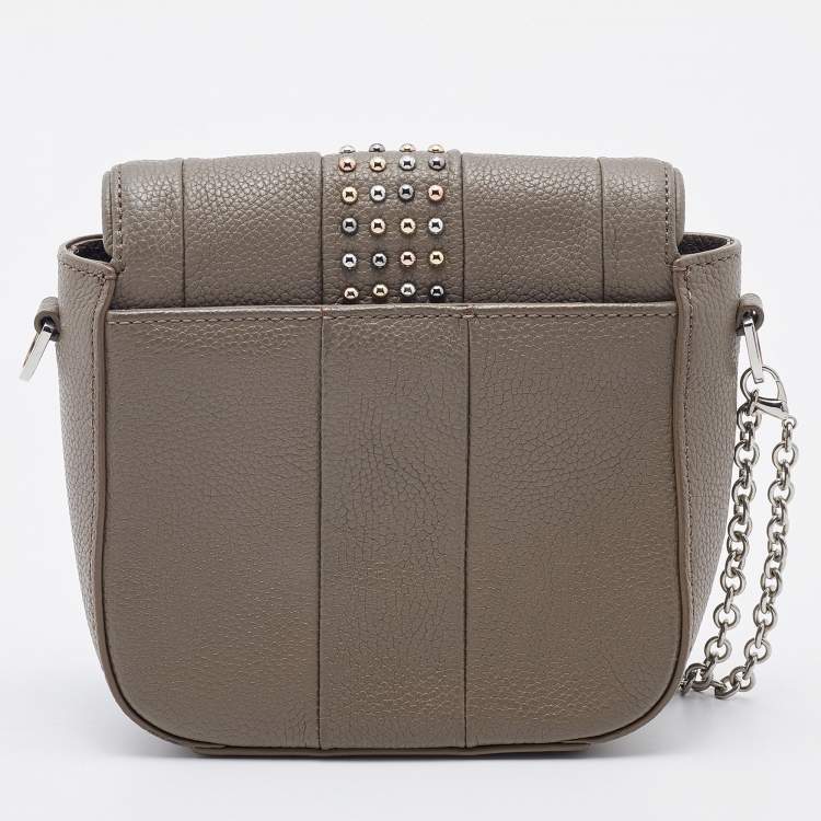 Pre Owned Aigner Grey Leather Studded Flap Shoulder Bag