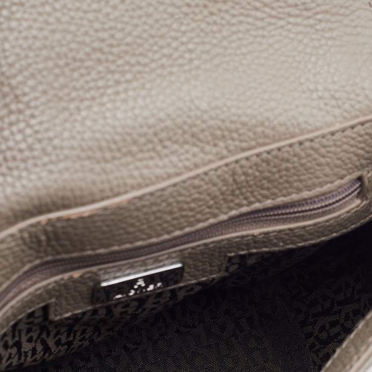 Pre Owned Aigner Grey Leather Studded Flap Shoulder Bag