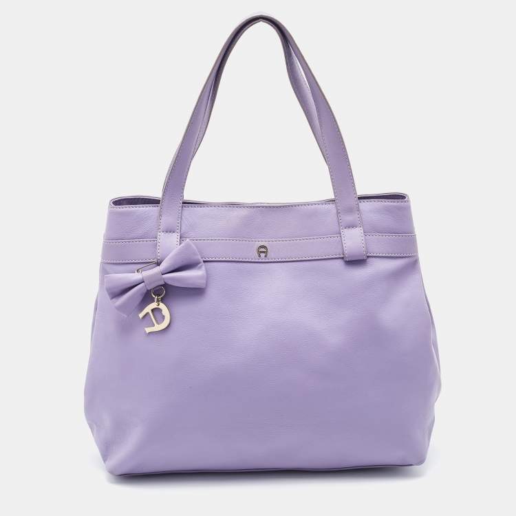 Aigner Lilac Leather Bow Logo Charm Tote Aigner The Luxury Closet