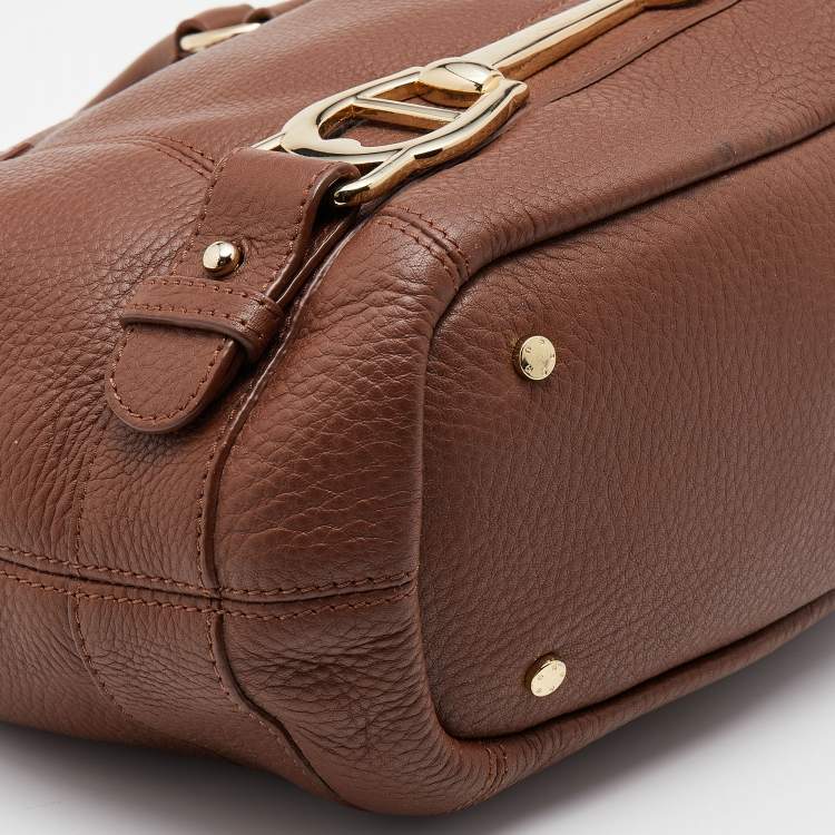 Pre Owned Aigner Brown Leather Logo Detail Satchel