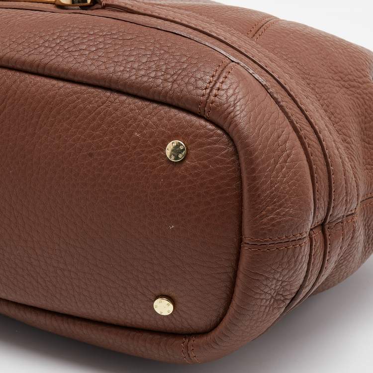 Pre Owned Aigner Brown Leather Logo Detail Satchel