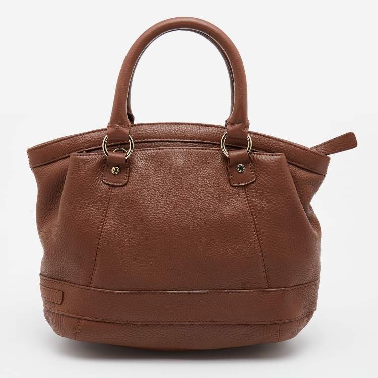 Pre Owned Aigner Brown Leather Logo Detail Satchel