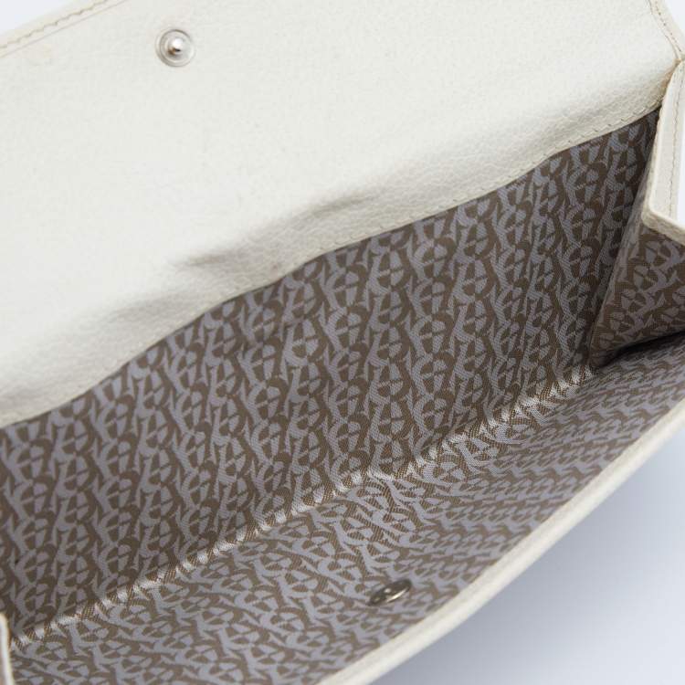 Pre Owned Aigner Off White/Brown Leather and Signature Canvas Continental Wallet