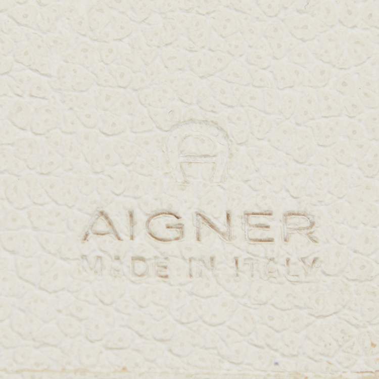 Pre Owned Aigner Off White/Brown Leather and Signature Canvas Continental Wallet