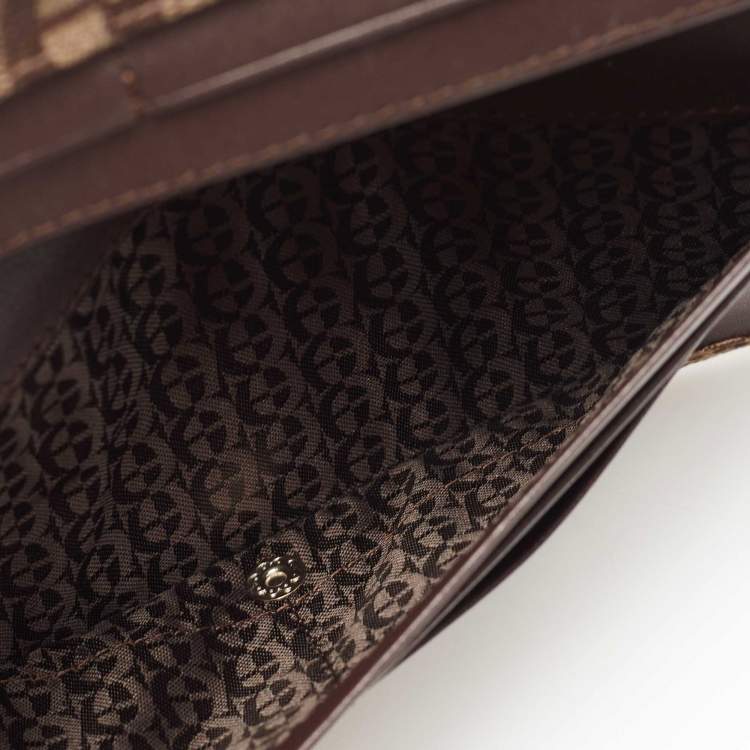 Pre Owned Aigner Beige Signature Coated Canvas Logo Flap Continental Wallet