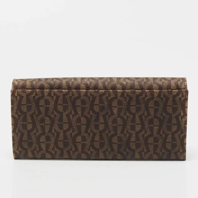 Pre Owned Aigner Beige Signature Coated Canvas Logo Flap Continental Wallet