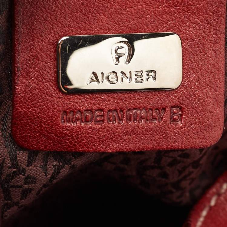 Pre Owned Aigner Red Leather Flap Shoulder Bag