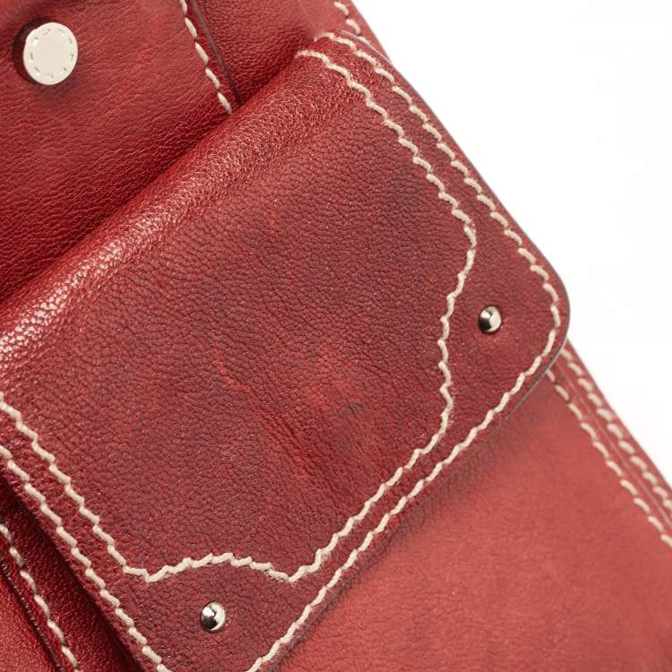 Pre Owned Aigner Red Leather Flap Shoulder Bag