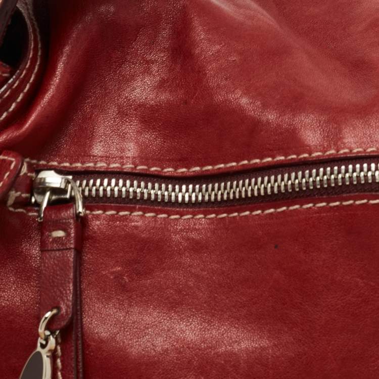 Pre Owned Aigner Red Leather Flap Shoulder Bag