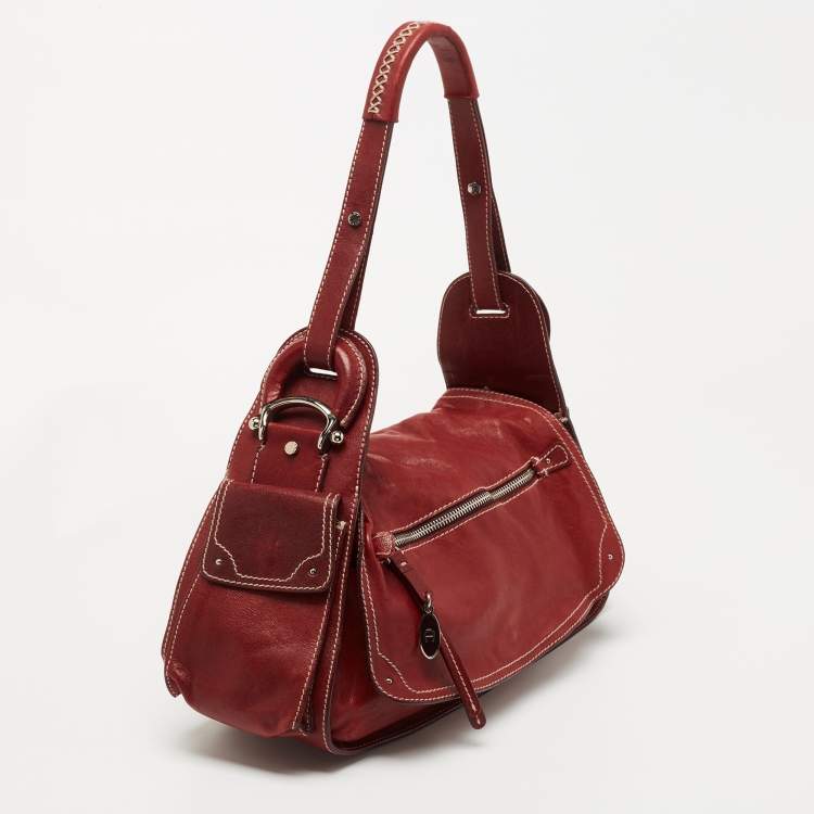 Pre Owned Aigner Red Leather Flap Shoulder Bag