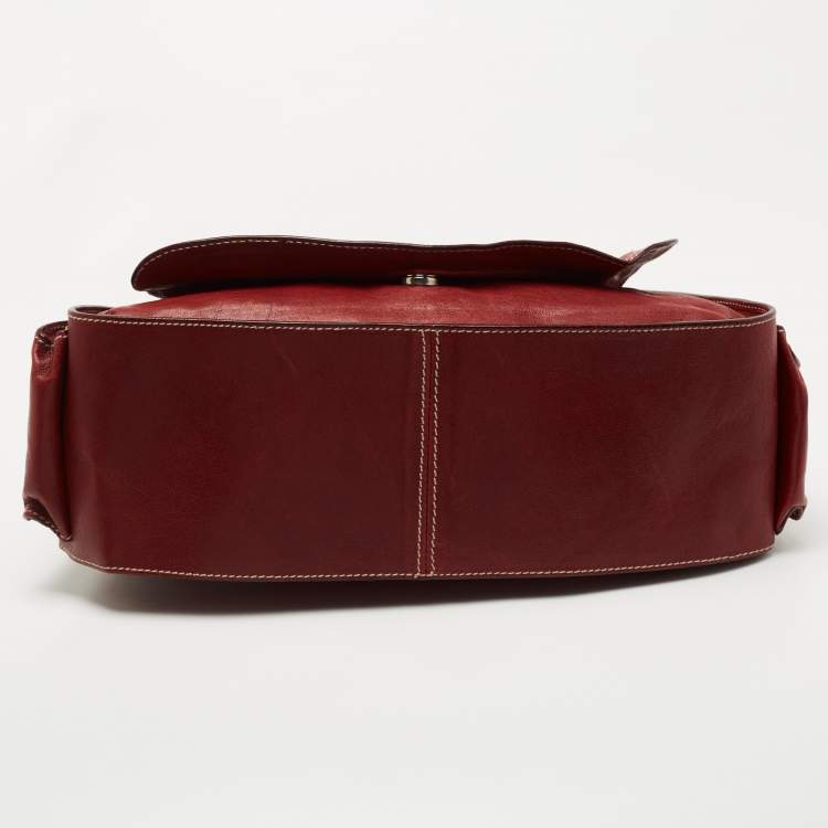 Pre Owned Aigner Red Leather Flap Shoulder Bag