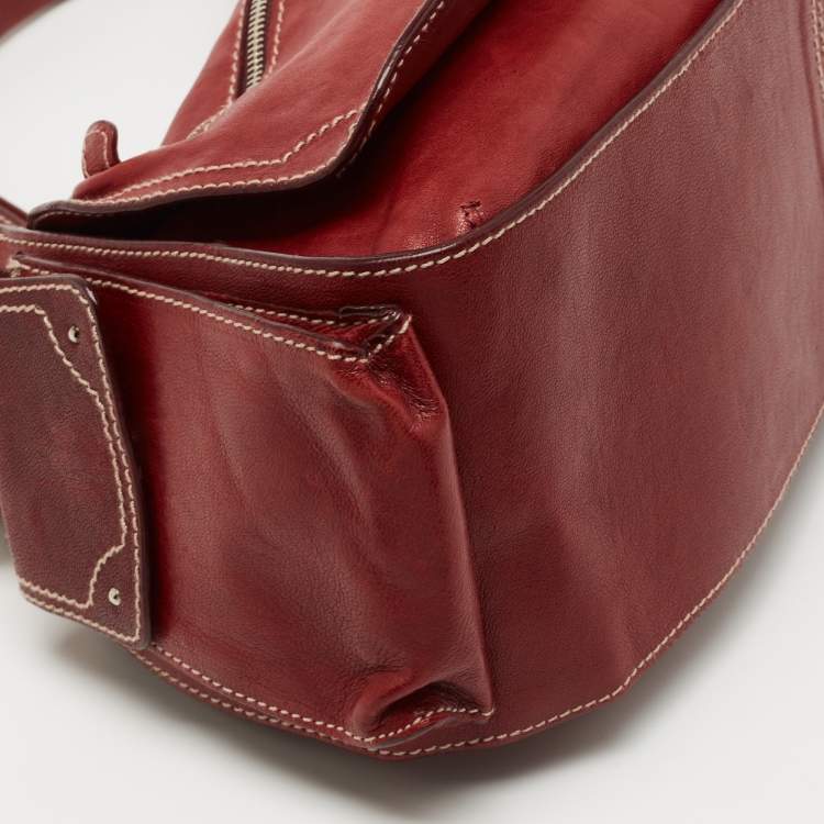 Pre Owned Aigner Red Leather Flap Shoulder Bag