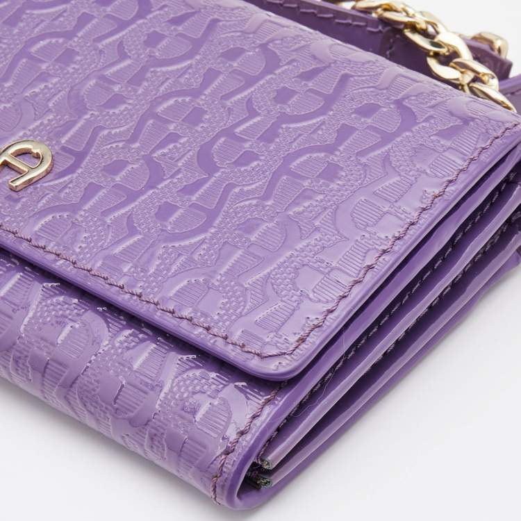 Pre Owned Aigner Purple Embossed Patent Leather Flap Crossbody Bag