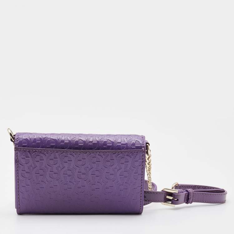 Pre Owned Aigner Purple Embossed Patent Leather Flap Crossbody Bag