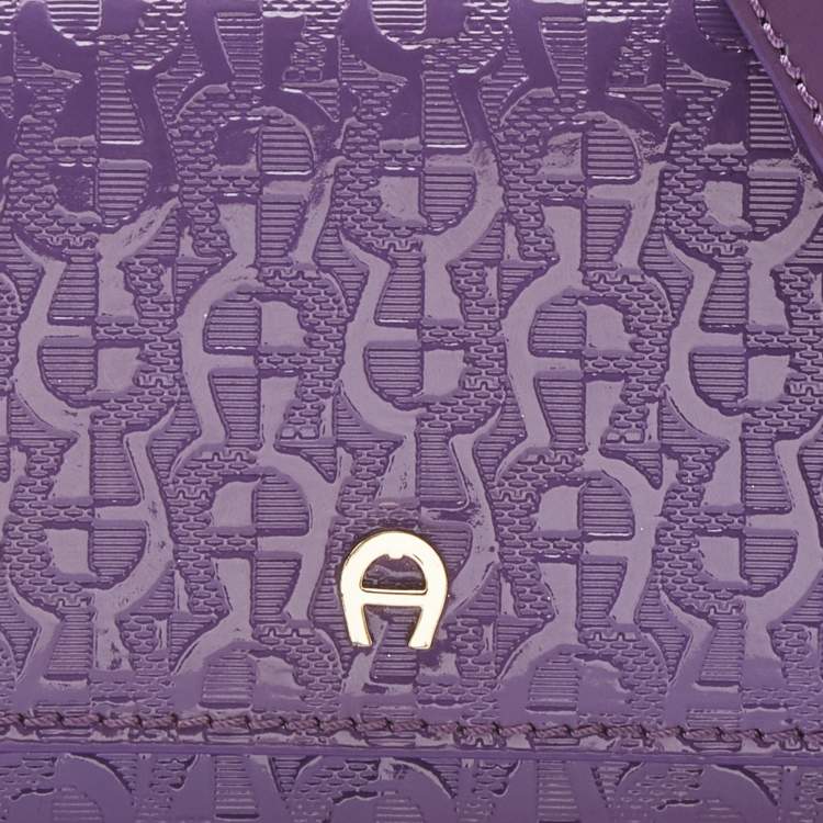 Pre Owned Aigner Purple Embossed Patent Leather Flap Crossbody Bag