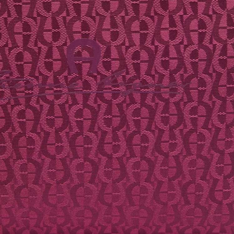 Pre Owned Aigner Magenta Jacquard Canvas Drawstring Satchel