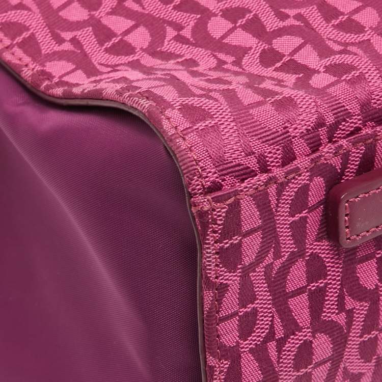 Pre Owned Aigner Magenta Jacquard Canvas Drawstring Satchel