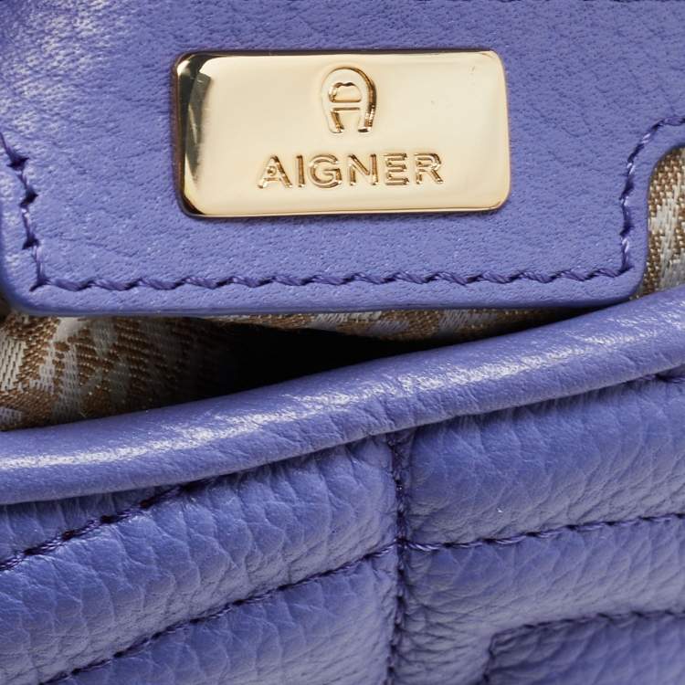 Pre Owned Aigner Purple Embossed Leather Flap Shoulder Bag