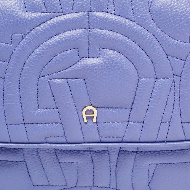 Pre Owned Aigner Purple Embossed Leather Flap Shoulder Bag