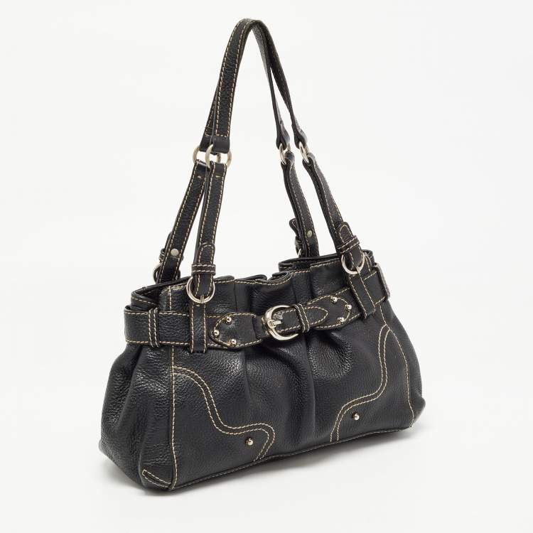 Pre Owned Aigner Black Leather Buckle Shoulder Bag