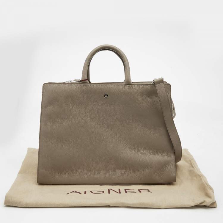 Pre Owned Aigner Beige Leather Large Cybill Tote