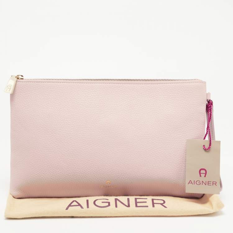 Pre Owned Aigner Light Pink Leather Wristlet Clutch 