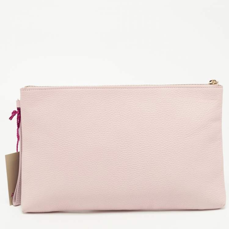 Pre Owned Aigner Light Pink Leather Wristlet Clutch 