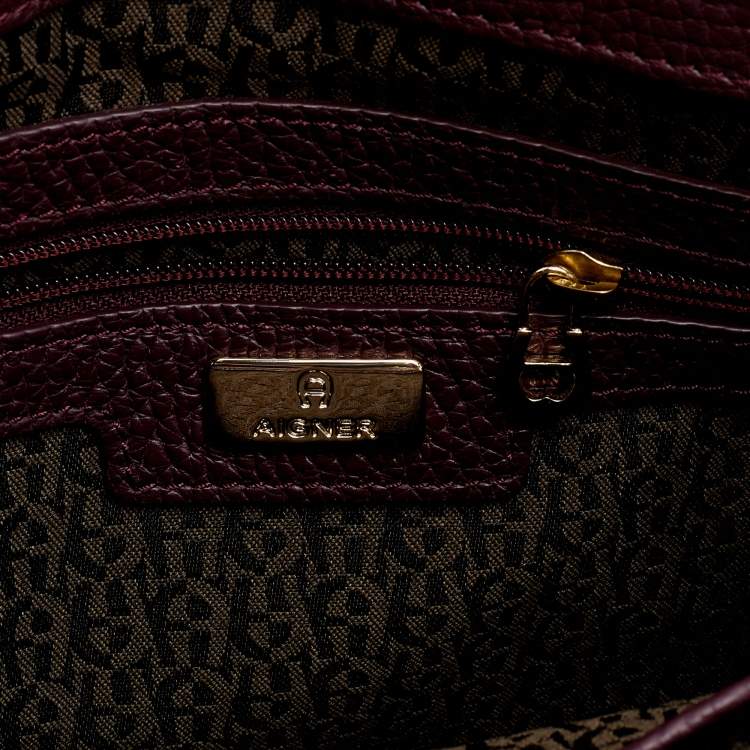 Pre Owned Aigner Plum Leather Cavallina Tote