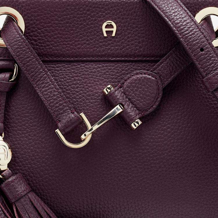 Pre Owned Aigner Plum Leather Cavallina Tote