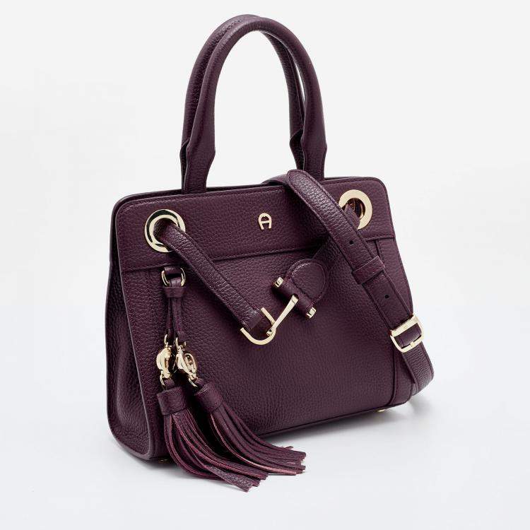Pre Owned Aigner Plum Leather Cavallina Tote