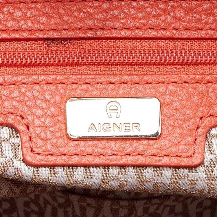 Pre Owned Aigner Orange Leather Satchel