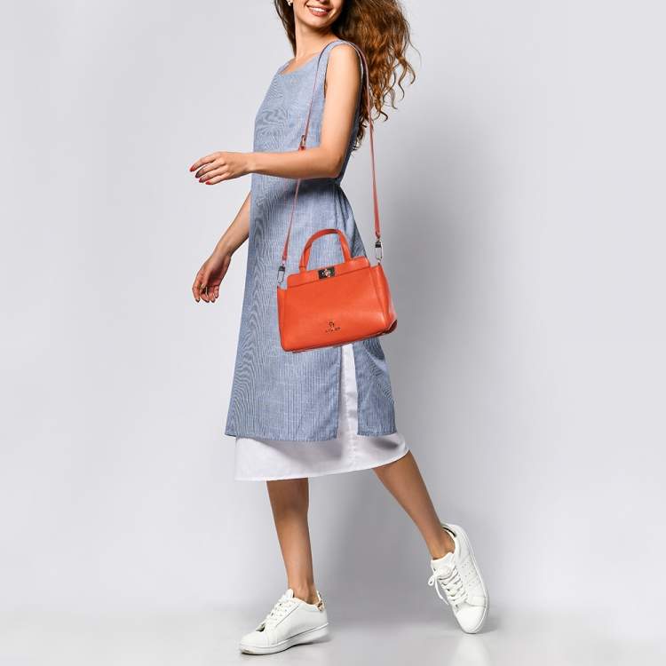 Pre Owned Aigner Orange Leather Satchel
