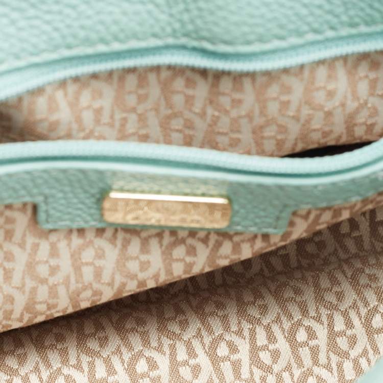 Pre Owned Aigner Mint Green Embossed Leather Genoveva Crossbody Bag