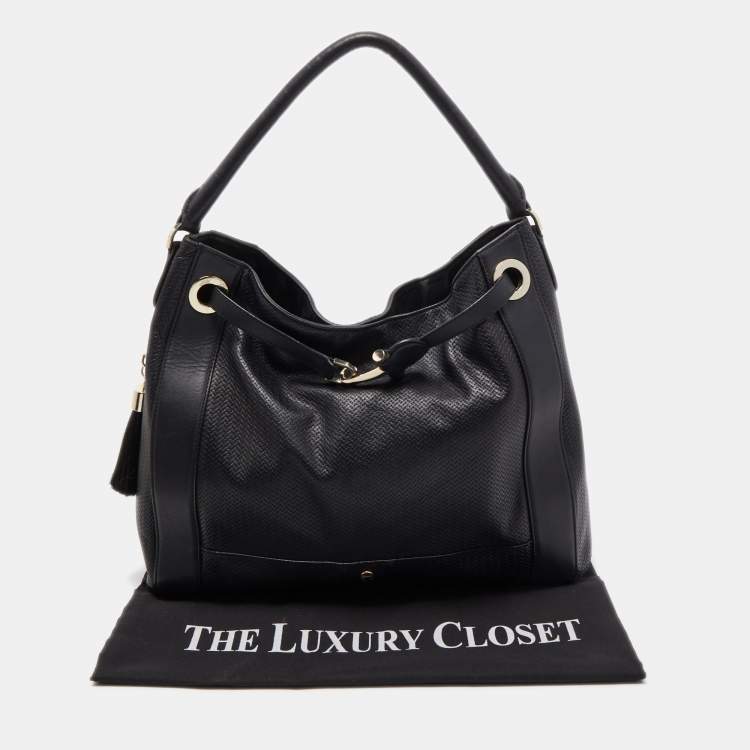 Pre Owned Aigner Black Leather Cavallina Hobo