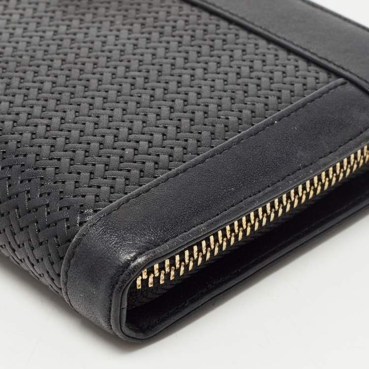 Pre Owned Aigner Black Woven Leather Cavallina Zip Around Continental Wallet