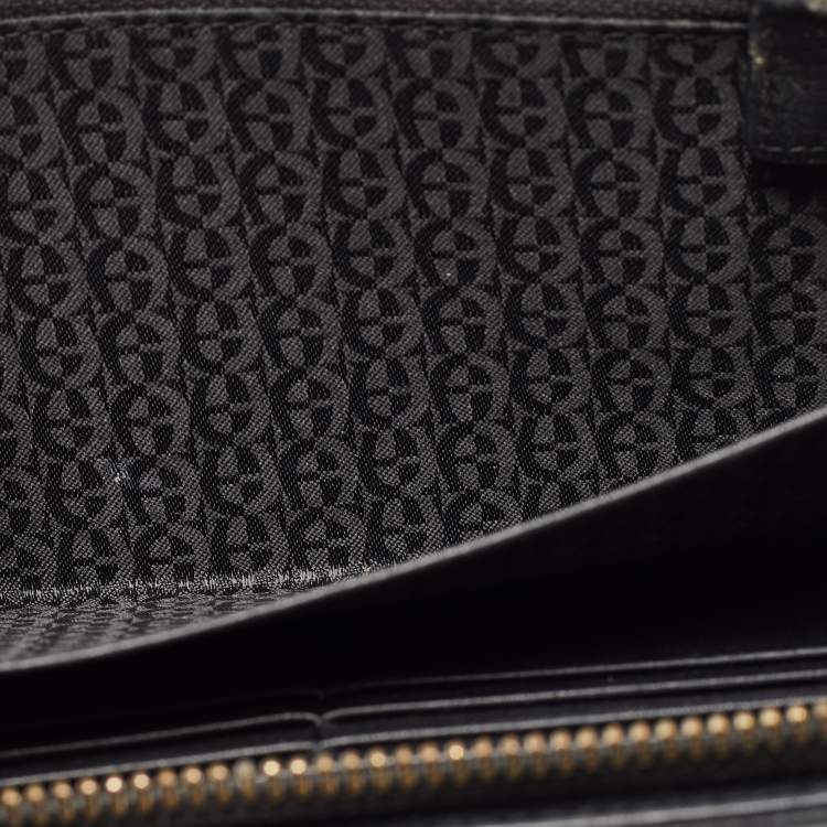 Pre Owned Aigner Black Woven Leather Cavallina Zip Around Continental Wallet
