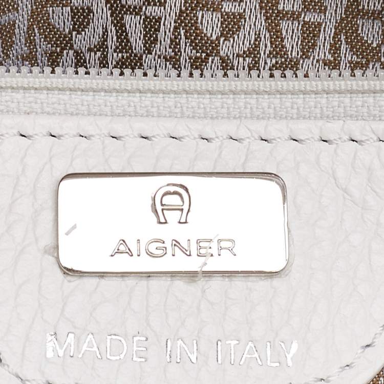 Pre Owned Aigner White Grained Leather Cybill Tote