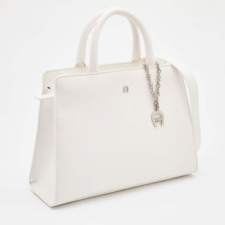 Pre Owned Aigner White Grained Leather Cybill Tote